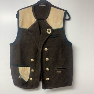 Vintage Wesenjak Austrian Wool Trachten Vest Edelweiss Oktoberfest Alpine Large